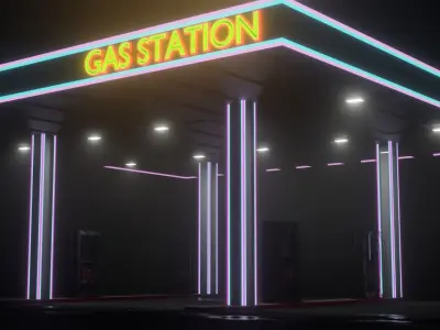 Gas station Cyberpunk Style Free low-poly 3D model