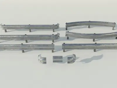 Road fence kit Low-poly 3D model