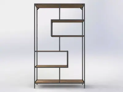 Industrial Metal Wood Shelf Unit 3D model