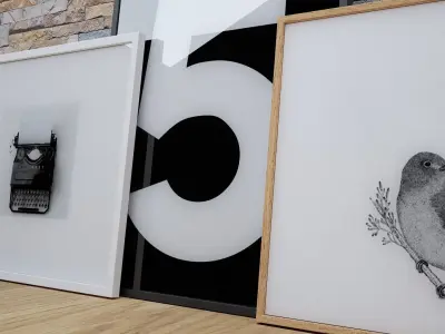 Triple set picture frames Low-poly 3D model