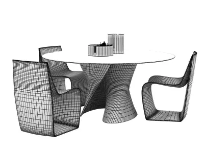 Outdoor Set 7 dining table and chairs 3D model