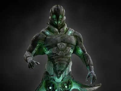 Sci-Fi  Alien cyborg underwater Low-poly 3D model