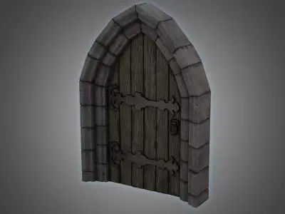 Medieval Door Double Stone Arch and Door 3D Model Low-poly 3D model