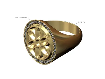 Gothic ornament large 21mm round diamond ring US size 9 3D print model