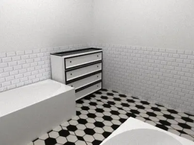 Bathroom with checkered floor Low-poly 3D model