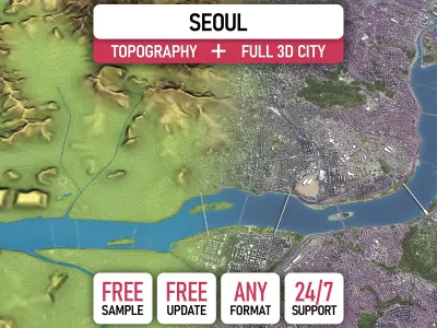 Seoul - Topography Terrain 3D City 3D Model Pack