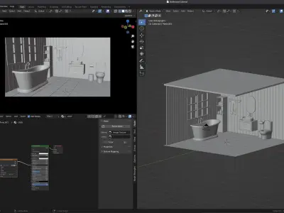 Dark modern bathroom with bathtub and bath room accessories  3D model