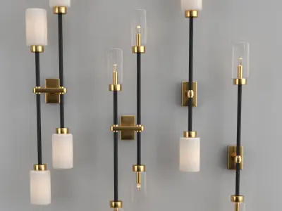 HANSTON three sconces in gold and glass 3D model