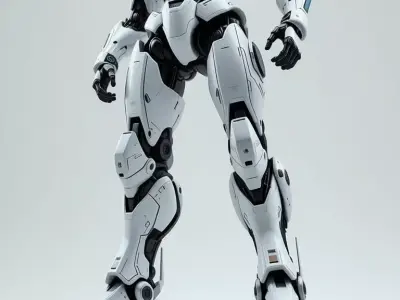 White Mecha Robot 3D Futuristic Battle Suit Blue Eyes Low-poly 3D model
