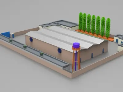 Building and industrial environment of a factory 3D print model