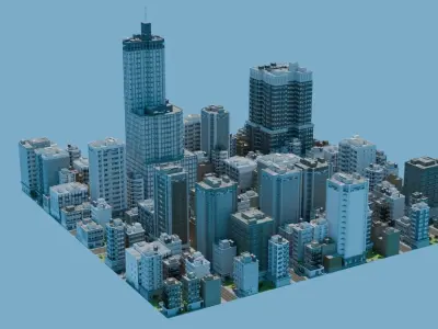 City Downtown Skyscraper Street Low-poly 3D model
