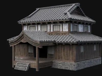 JAPANESE BIG FEUDAL HOUSES HUTS VILLAGE BUILDINGS COLLECTION Low-poly 3D model