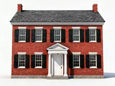 Traditional American Colonial Revival House 3D Model Low-poly 3D model