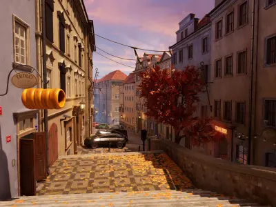 Cyberpunk Prague Street UE4 Low-poly 3D model
