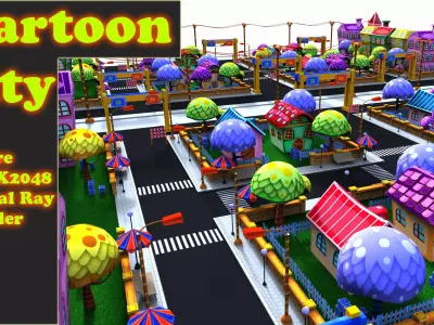 3D Cartoon city toon Low-poly 3D model