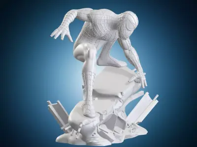 Spider Man Marvel Comics Statue on Base Crouching Pose 3D print model