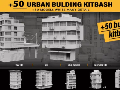 50 Urban building kitbash 3D model