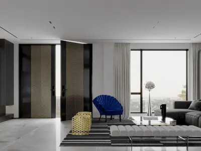 Modern living room dining room kitchen 3D model