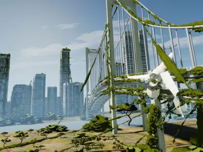 blender anime bridge and city 3D model