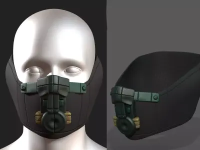 Gas mask respirator scifi futuristic  Low-poly 3D model 14