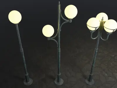 Set of Spherical Street Lamps 3D model
