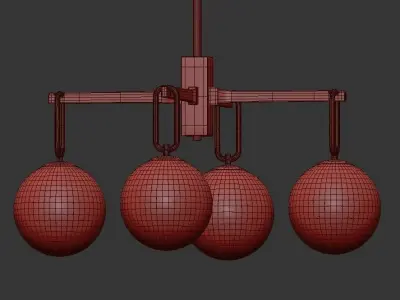 UNDIS four light chandelier in gold with glass balls 3D model