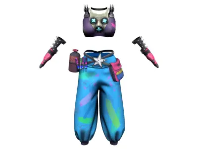 Crazy Steampunk Cyber Full Outfit Low-poly 3D model