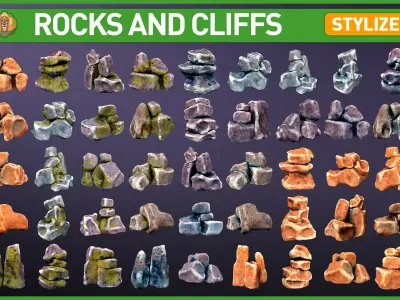 Stylized Cliffs and Rock Bundle Low-poly 3D model