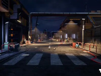 Cyberpunk Port City Environment Low-poly 3D model