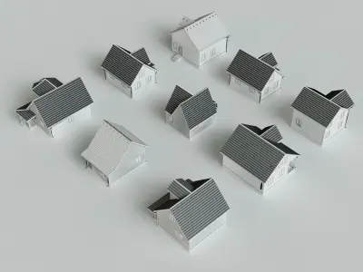 Set of 9 tiny houses 3D model