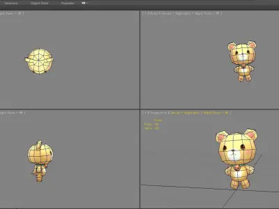cartoon light yellow toy bear Low-poly 3D model