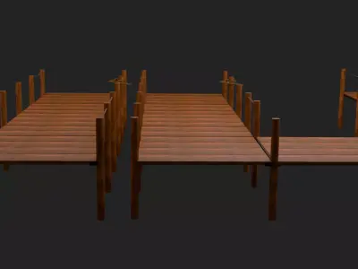 Wooden Dock and  Bridge Modular Pack Low-poly 3D model