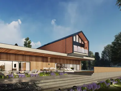 Modern Guest House Exterior Scene - kitchen bedroom furniture  3D model