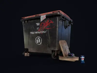 Urban Old Trash Can  Low-poly 3D model PBR Textures Low-poly 3D model