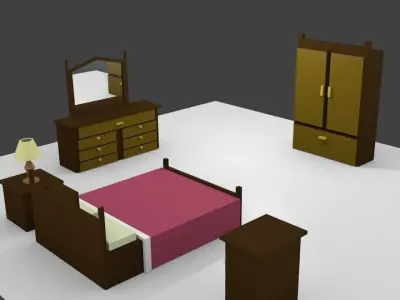 bedroom furniture set Free low-poly 3D model