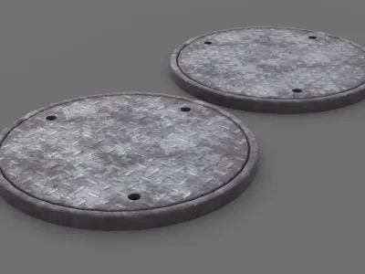 Manhole 1 pair of round metal plates Low-poly 3D model