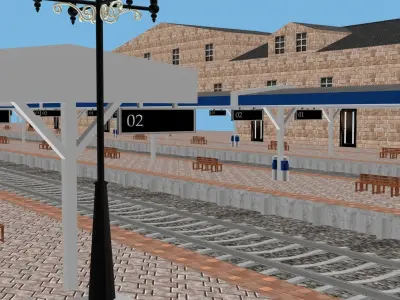 Low Poly Railway Station Platform Train 3D Model  2025 Low-poly 3D model