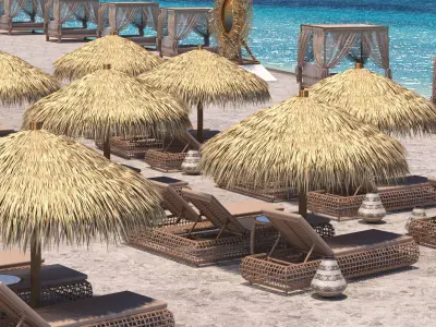 GoldenSand Beach Club Restaurant Bar exterior render ready scene 3D model