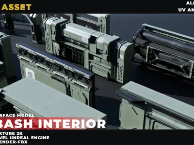 80 Sci-Fi Props Interior Kitbash UnrealEngine VOL 03 Low-poly 3D model