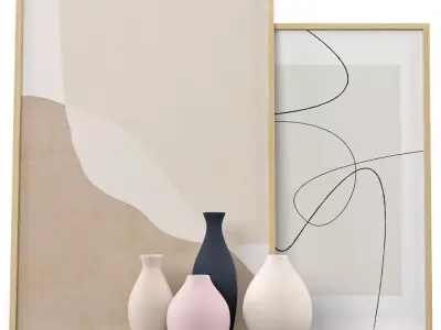 Decor Set Ceramic Matte Pottery Vase Continuous Line Art 3D model