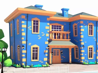Low Poly Stylized European Street House Building 01  Low-poly 3D model