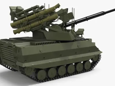  Uran-9 Robotic Combat Tank with Surveillance Sensors Green Rigged 