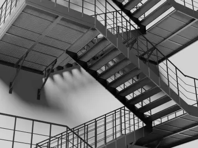 Modular Steel Stairs Kitbash - Game and Render Ready Low-poly 3D model