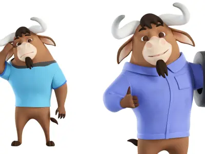 Cartoon Mascot Bull Rigged 3D model 3D model purchase