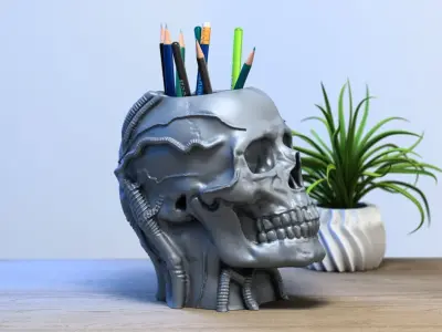 Robot Skull pen holder Cyborg pen holder 3D print model order