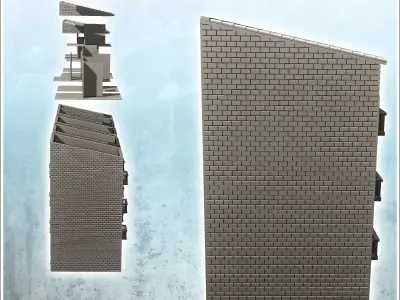 Set of ten urban multi-storey buildings with single roof intact  3D print model