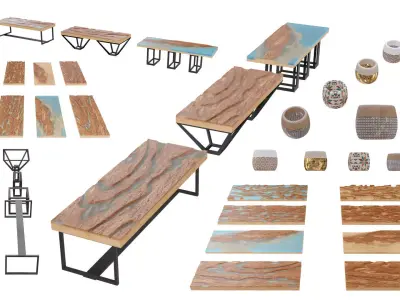 BUNDLE Resin Wood Table Panel modern style 3D Model Pack