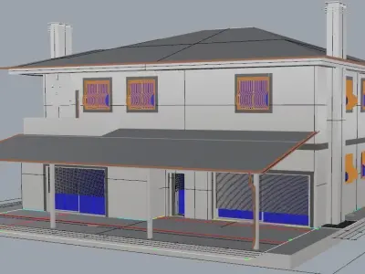 House Design with Landscape and Interior Plan 3D model