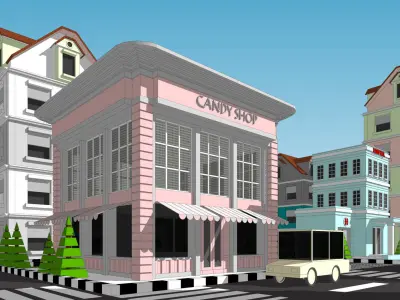 3D model for city environment and different building types Low-poly 3D model