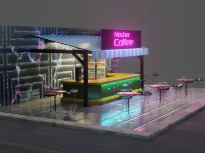 Coffee Shop - Low Poly Game Ready - PBR Low-poly 3D model